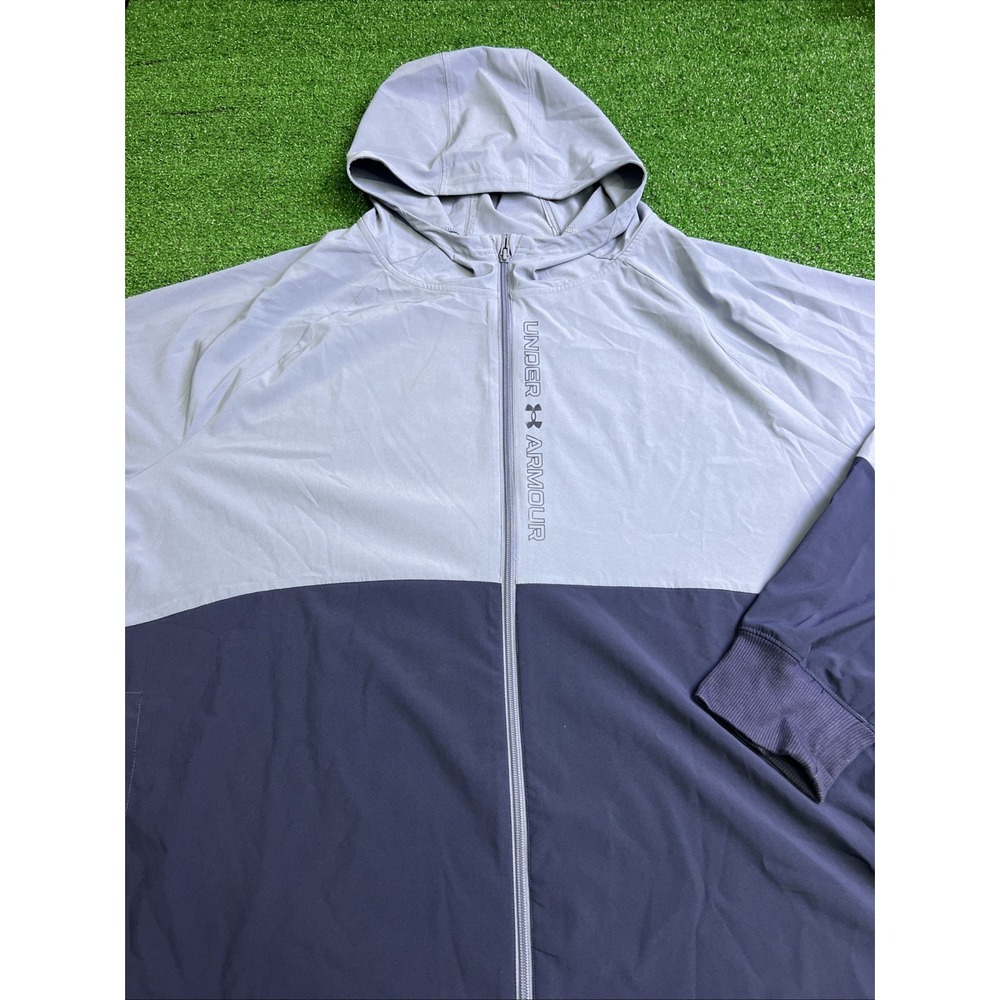 Under Armour Full Zip Hooded Lightweight Blue Gray Jacket Mens Size 3XL